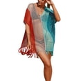 thumbnail image 5 of Liacowi Women Bikini Cover Up Dress Splice Crochet V-Neck Midi Bat Sleeve Hollow Short Beach Dress, 5 of 8