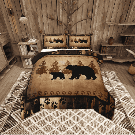 Erosebridal Wildlife Bear Bedding Twin Comforter Set,Jungle Animal Down Comforter,Rustic Cabin Bedding Sets Twin with Comforter,Microfiber Safari Room Decoration,Reversible,2-Piece