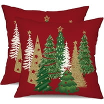 Christmas Pillow Covers 18x18 Inch Set of 2 Christmas Tree Decorative Red Throw Pillows Winter Christmas Decor for Home Couch TH-50C18