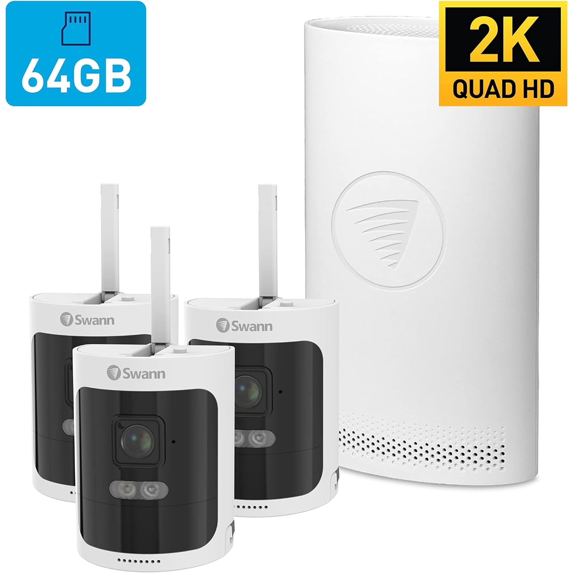 Swann AllSecure 2K Wireless NVR Security System 2-Cam Kit, Security Camera Outdoor Wireless Expandable Local Storage, Security Cameras