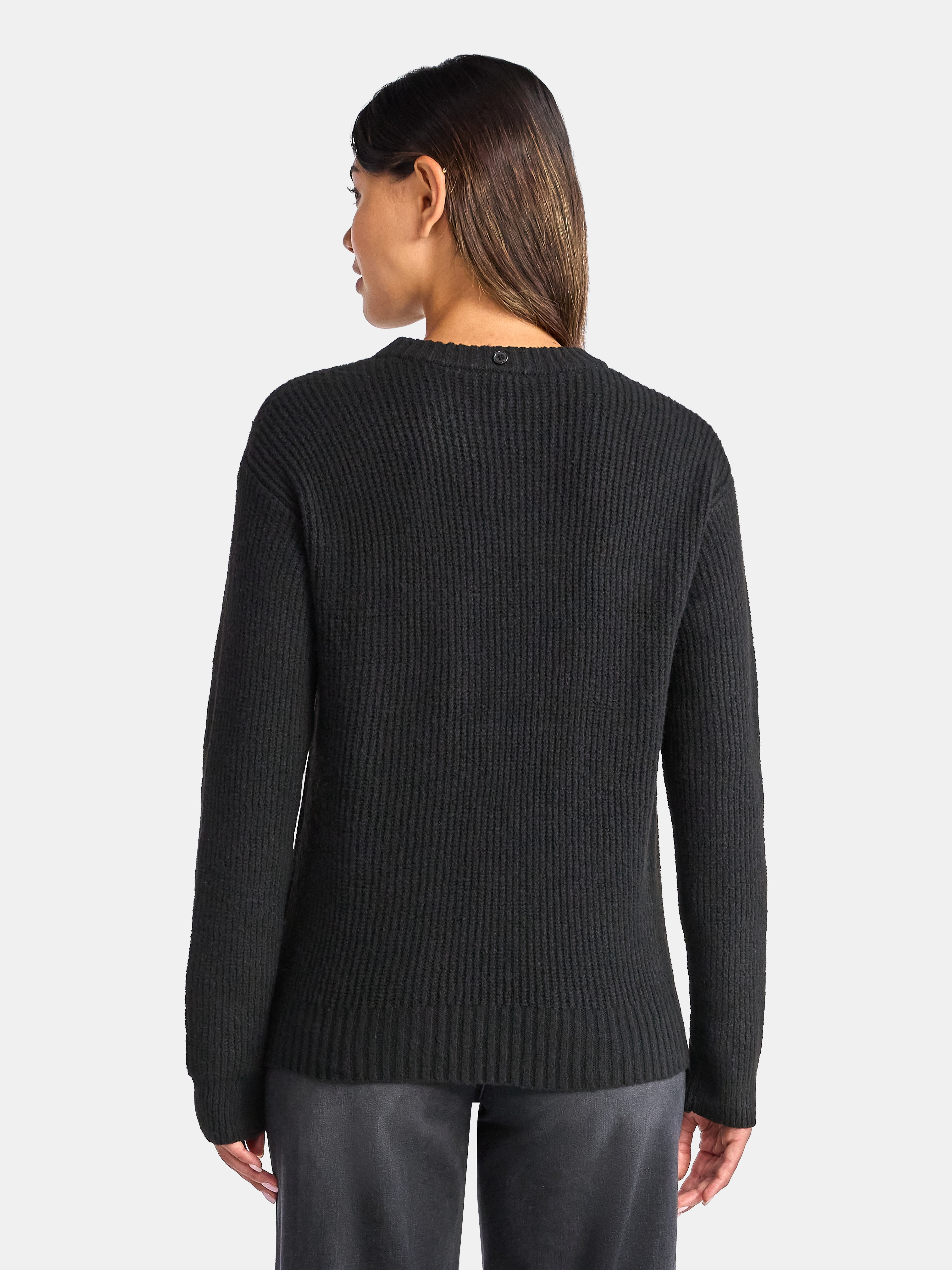 Time and Tru Women's Ribbed Crewneck Sweater and Stripe Scarf Set, 2-Piece, Sizes XS-XXXL