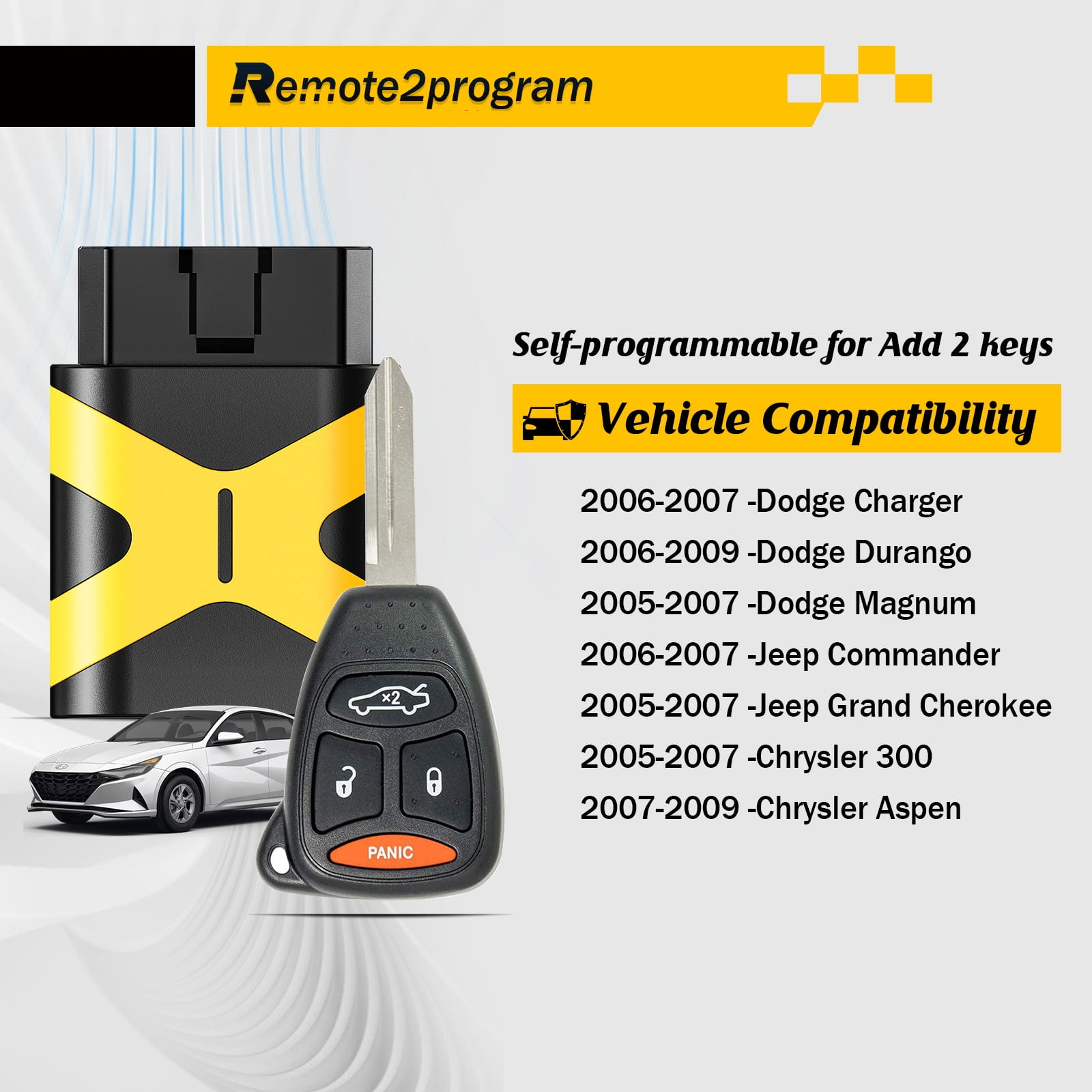 Car Key Fob Self Programming Kit for No Working Key and Uncut Blade Car Key Replacement for 2006-2009 Dodge RAM 1500 2500 3500 4000 with FCC: KOBDT04A