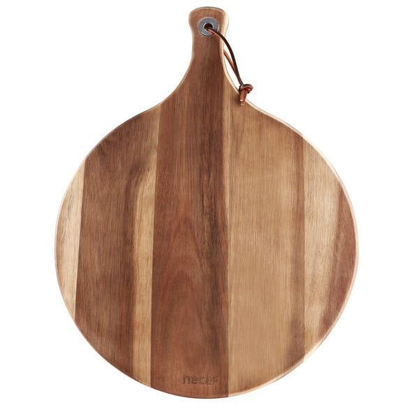 Hecef Large 12in Cheese Board, Acacia Wood Charcuterie Food Serving Tray with Paddle Handle