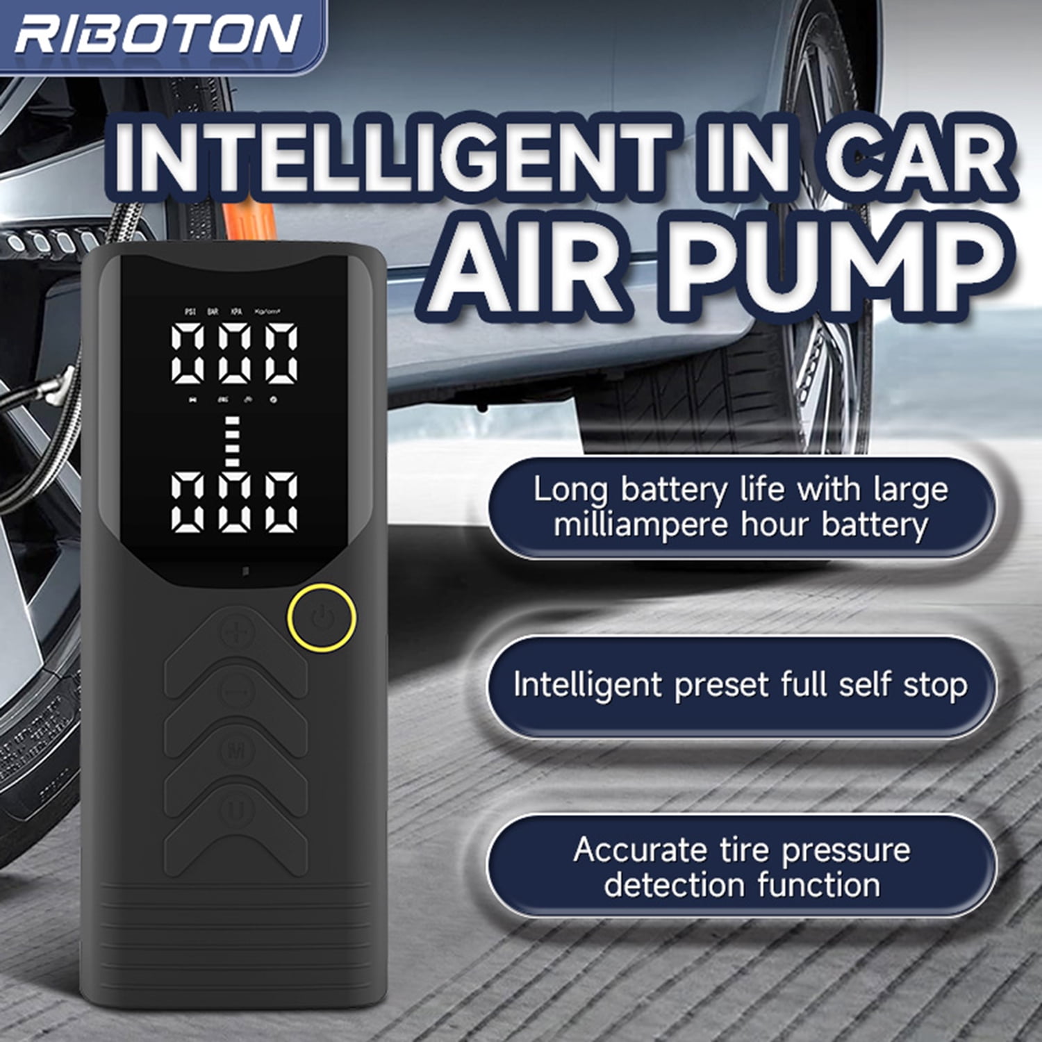 Portable Tire Inflator - Cordless Air Compressor with 150 PSI, 10000mAh Rechargeable Battery, Digital Pressure Gauge, LED Light, Auto Shut-Off for Cars, Bicycles, Motorcycles, and Sports Balls