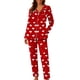 thumbnail image 2 of Pijama informal de manga larga con estampado para mujer, traje de pijama con solapa holgada y bolsillo con botones, top y pantalones de poliéster., 2 of 7