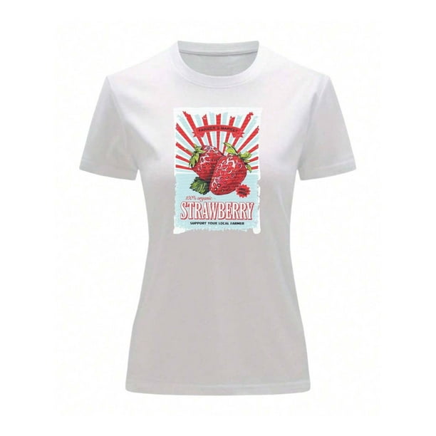 Playera Blusa De Fresas Strawberry Vintage Retro Ropa Casual Para Mujer Color Blanco Talla Grande Marca Emil SaEs