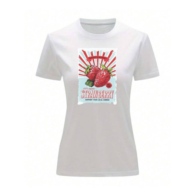 Playera Blusa De Fresas Strawberry Vintage Retro Ropa Casual Para Mujer Color Blanco Talla Mediana Marca Emil SaEs