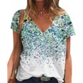 thumbnail image 2 of Camisa floral de manga corta para mujer Camiseta floral suelta con cuello en V suave de moda informal para verano Blanco M, 2 of 5