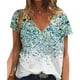thumbnail image 2 of Camisa floral de manga corta para mujer Camiseta floral suelta con cuello en V suave de moda informal para verano Blanco S, 2 of 5