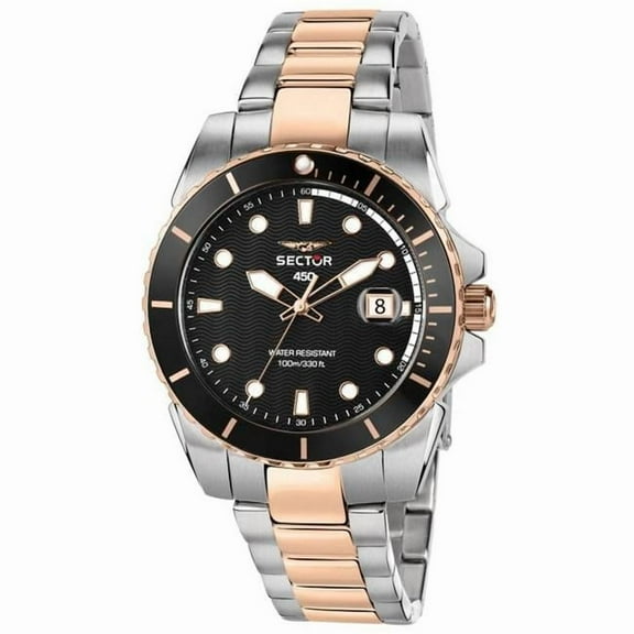 Sector R3253276002- 450 Black Matt Dial Two Tone Stainless Steel Quartz 100M Men Watch, Black