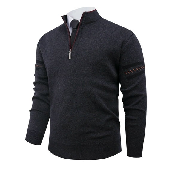 HomeGardon Sweaters for Men Knitted Sweater Casual Loose Elastic Pullover Long Sleeve Zipper Stand-up Collar Sweater,M-XXXL