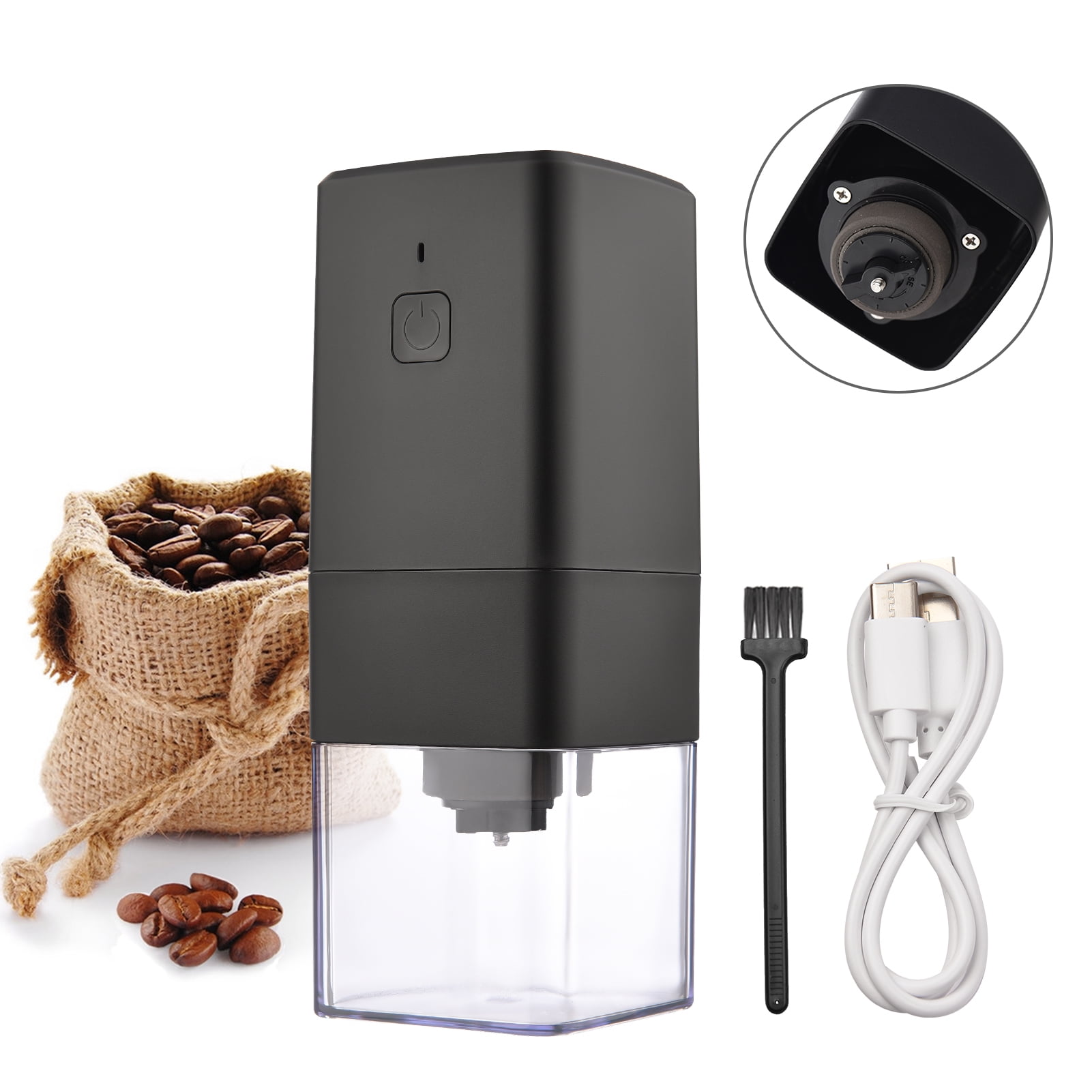 Portable Electric Coffee Grinder for Beans, Spices and More, Burr Grinder,  Quieter, Adjustable Coarse and Fine Grinding, USB Rechargeable, Removable