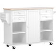 thumbnail image 4 of Kitchen Island with Rubber Wood Top, Rolling Mobile Kitchen Island with Storage and Towel Rack, Rolling Kitchen Table with Drop Leaf Countertop, Adjustable Shelves Drawers,Island Table Kitchen White, 4 of 7