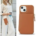 thumbnail image 4 of iPhone 14 Phone case Wallet with Zipper Card Holders for Women, iPhone 14 Case Wallet with Credit Card with Ring Kickstand Zipper Stand Case for iPhone14 - Brown, 4 of 18