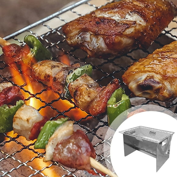 Stainless Steel Folding Barbecue Grill | Portable Nonstick Charcoal BBQ Stove | Compact Detachable Outdoor Cooking Grill | Stable Buckle | 21.5x16.5x12.5cm | Easy to Clean | 1 Piece