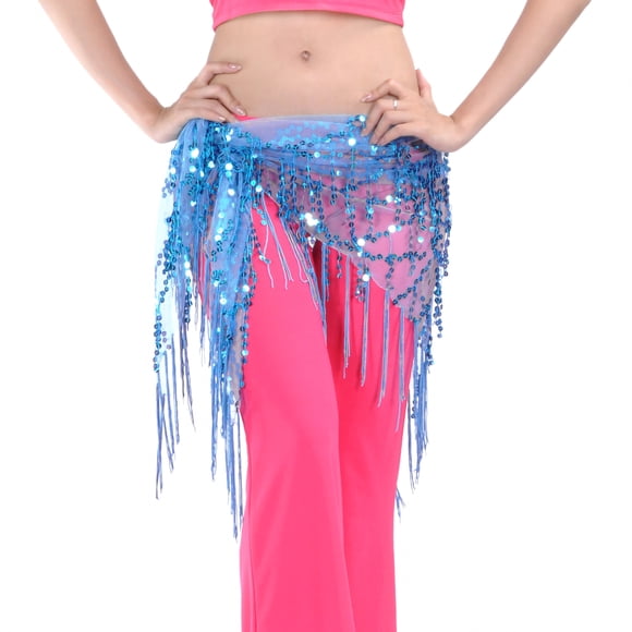 BellyLady Belly Dance Hip Scarf Shawl With Fringe Tribal Triangle Tassles Wrap-Lake Blue