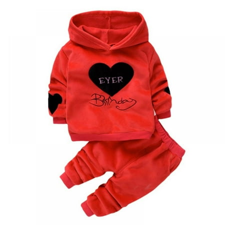 

Baby Girls Fleece Hoodie Pants Outfits Set Thicken Plush Hear Print Hooded Outwear+Trousers Newborn Clothing 6M-4T