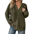 thumbnail image 2 of Womens Zip Up Hoodies Fleece Jackets Oversized Sweatshirts Fall Fashion Outfits 2025 Sweaters Winter Clothes Ladies' European And Knitted Drawstring Button V Neck Long Sleeved Hoodie, 2 of 5