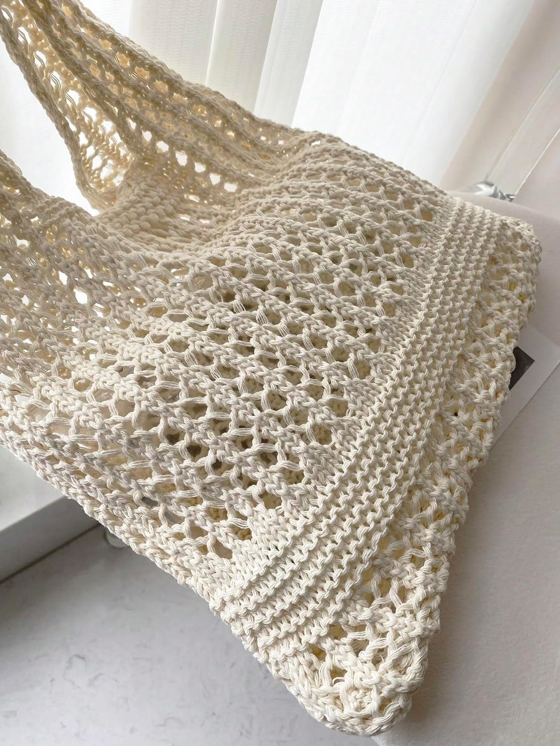 Women's Crochet Tote Bag Hollow Out Summer Shopping Bags Shoulder Handbags