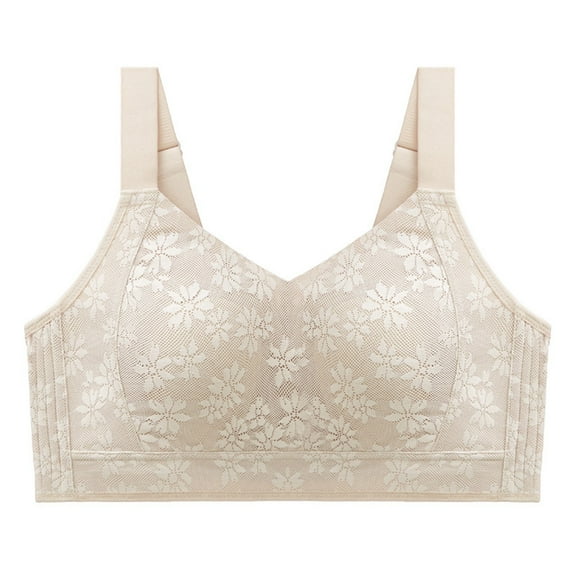 khonts,Women's Full Coverage Push up Lace Bras Wireless Posture Correction Bra Daily Comfort Lightweight Bra White 42