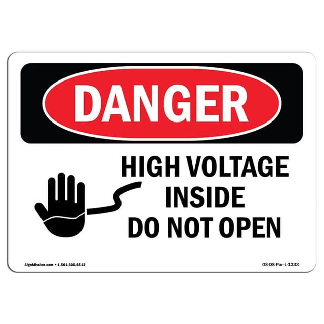 SignMission OS-DS-P-710-L-1333 OSHA Danger Signe - Haute Tension à l'Intérieur Ne S'Ouvre Pas