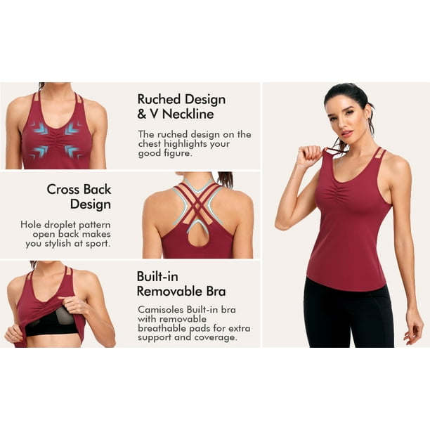 Womens High Neck Workout Tank Tops - With Built-in Shelf Bra Racerback Athletic  Sports Shirt (m)