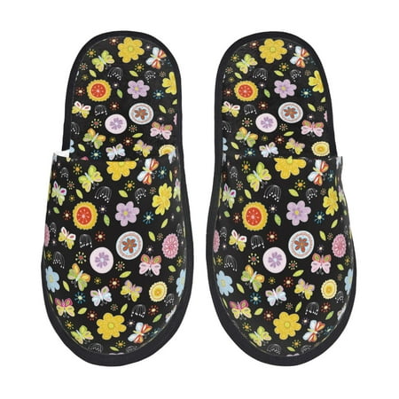 Balery Flower Butterfly Slient Indoor Furry Fleece Comfort House Shoes Soft Non-Slip Home Shoes Cotton slippers House Slippers-- Large