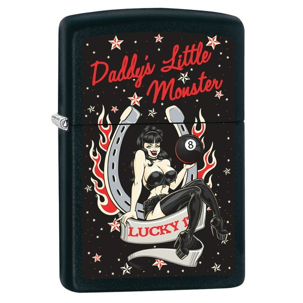 Zippo Lighter Daddys Little Monster, PinUp Girl Black Matte 78774