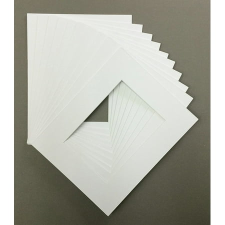 Cut Mat - Pack of 10 11x14 White Picture Mats with White Core Bevel Cut for 8x10 Pictures