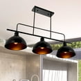 thumbnail image 2 of 43-inch Black Industrial 3-Light Pendant Chandelier - 35.4" Adjustable Chains & 14" Ceiling Plate Commercial Wrought Iron Fixture for Dining Room/Loft, 2 of 10