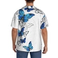 thumbnail image 5 of Naloa Blue Flying Butterflies Men's Loose Fit Cuban Collar Short-Sleeve Shirt with Button-down and Chest Pocket for Everyday Wear Outings - X-Large, 5 of 7