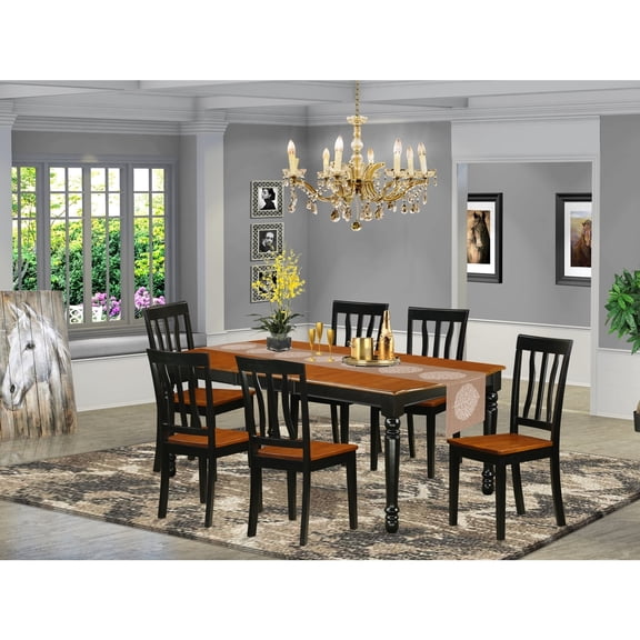 Modern Dining Table Set - 7 Piece Rectangular Table & 6 Chairs - Black Cherry Finish - 42x78 Inch