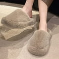 thumbnail image 2 of Xfvqtps Fuzzy Slippers for Women Fluffy Fake Fur Close Toe Soft Sole Slide House Slippers for Indoor Bedroom Warm Furry Slipper for Winter Fall Khaki, 2 of 5