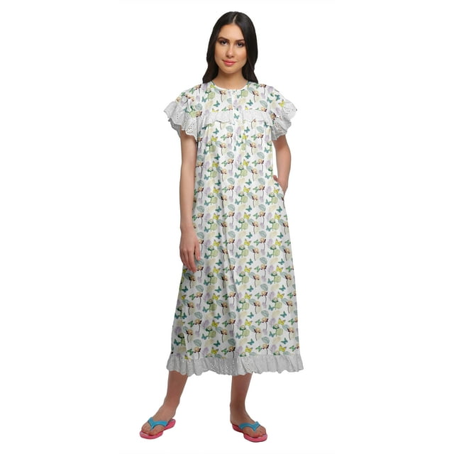 Moomaya Chemise de Nuit d'Allaitement à Col Rond Imprimée pour Femmes en Coton
