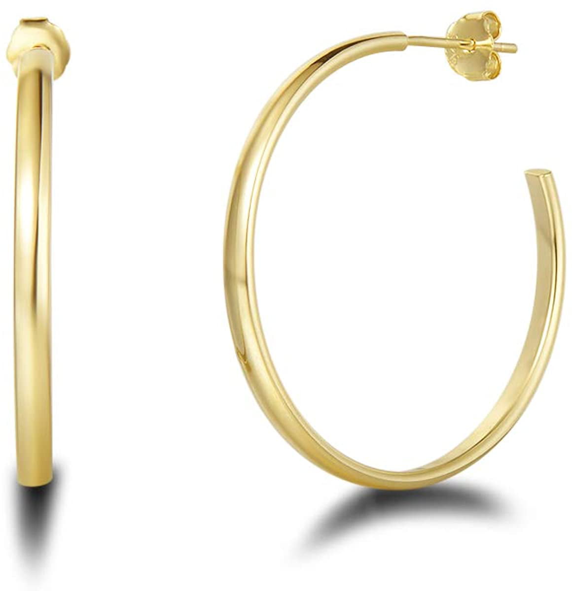 30mm FANCIME White/Yellow Gold Plated 925 Sterling Silver High Polished Open Half C Hoop Earrings Dainty Fine Jewelry For Women Girls