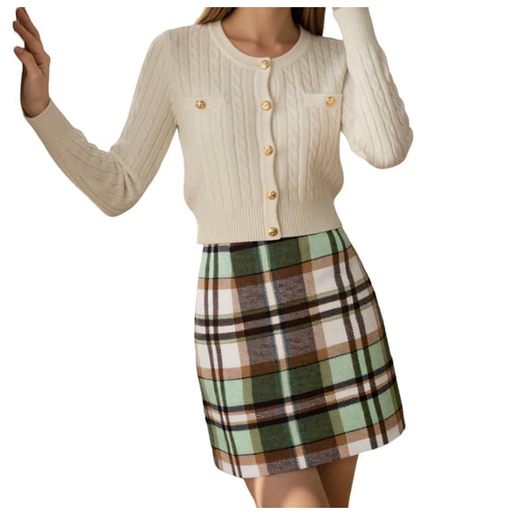 Women's Plaid Skirt High Waisted Pencil Mini Skirt for Party Green L