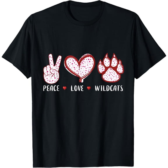 peace love wildcats gifts men women kids boys girls Wild cat T-ShirtMen and women, Black T-shirt, size: Extra large S-4XL