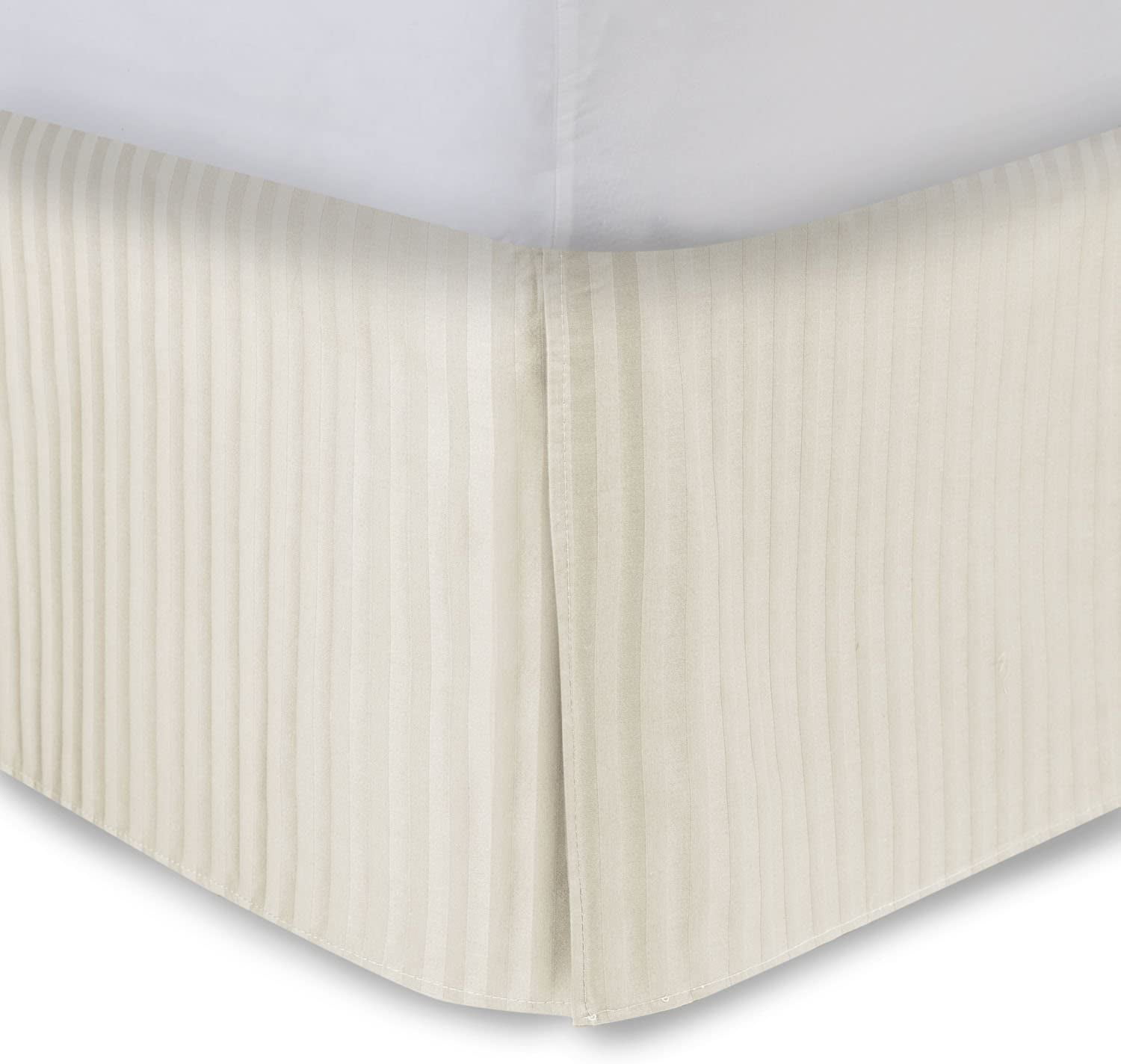 Pleated Cotton Damask Stripe 300TC Bed Skirt with split corner 14" Drop