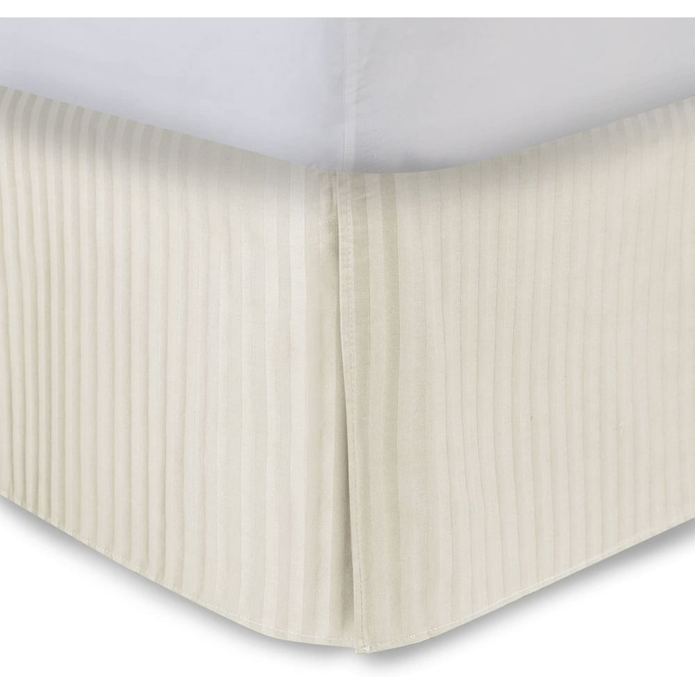 Bone Bed Skirt Queen Bed Skirt 21 Inch Drop, Tailored/Pleated Striped