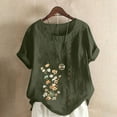 thumbnail image 1 of WaiiMak Femmes Imprimé Tops Lin Lâches Tops pour Femmes Été Col Rond Manches Courtes Coton Mélangé Blouse, 1 of 5