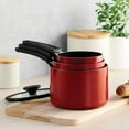 thumbnail image 2 of Tramontina Nesting 6-Piece Heavy-Gauge Aluminum Nonstick Sauce Pan Set with Glass Lids, Platinum, Porcelain Enamel, Dishwasher & Oven Safe - Red, 2 of 9