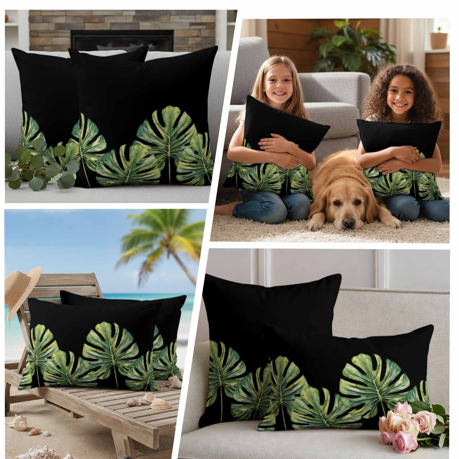 Monstera Pillow Covers 2 Pack Green Tropical Leaf Pillowcase Waterproof Outdoor Throw Pillow Cover for Patio Garden Square Cushion 20”x20”