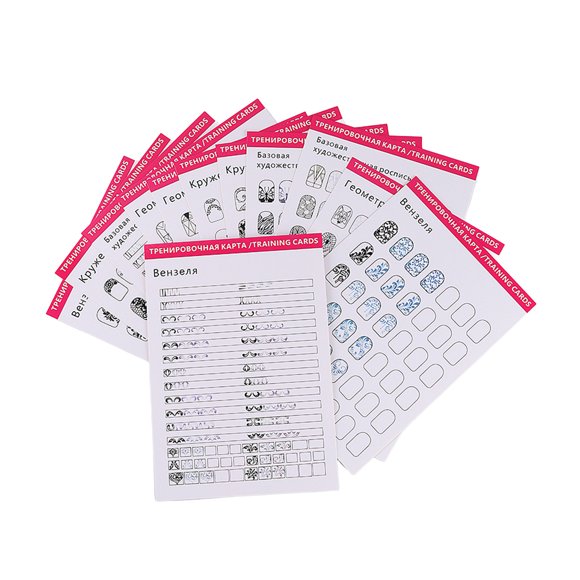 Primegos 12 Pcs Nail Art Training Card Reusable Nail Design Practice Sheet Women Beginner Fingernail Pattern Template Exercise Book Manicure Coloring Drawing Practice Tools
