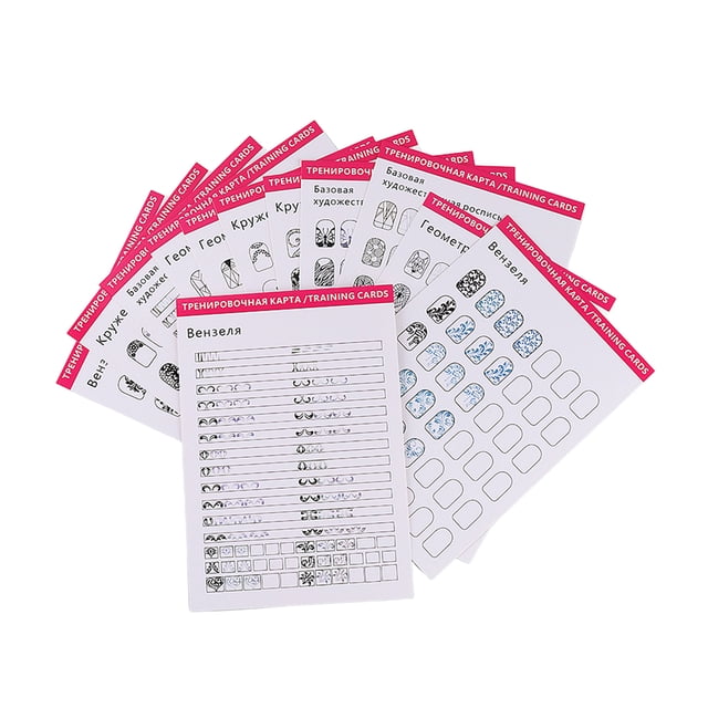 Visland 12 Pcs Nail Art Training Card Reusable Nail Design Practice Sheet Women Beginner Fingernail Pattern Template Exercise Book Manicure Coloring Drawing Practice Tools