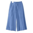 thumbnail image 4 of LIIPEE Womens Pants Casual Solid Color Cropped Wide-Leg Elastic Band Culottes Ladies Mid Waist Loose Soft Daily Breathable Comfortable Beach Pants,M, 4 of 4