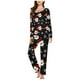 thumbnail image 2 of Puntoco Conjuntos de pijama cómodos para mujer Conjunto de pijama informal con cuello en V y pantalones largos con estampado navideño para mujer, 2 of 5