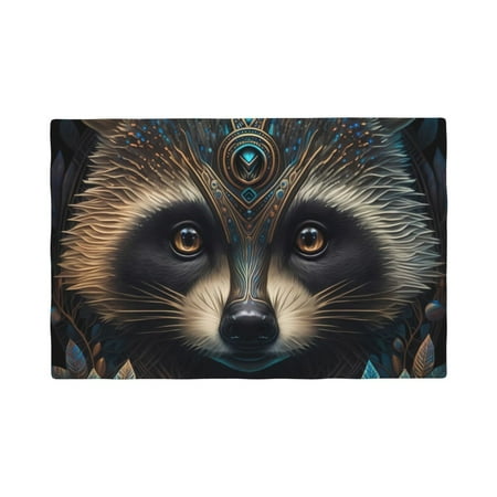 

Table Placemats Set of 6 - Tribal Style Raccoon 12x18 In Faux Linen Double Heat Resistant Place Mats Cloth Indoor/Outdoor Placemats Washable Table Mats for Dining Kitchen Party