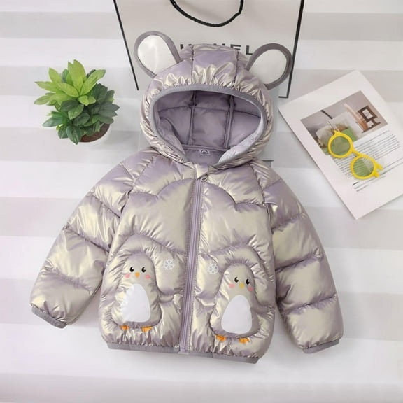 Hicidod Puffer Jacket for Girls Boys Hooded Zipper Thicken Warm Winter Coats Lightweight Cute Print Toddler Down Jackets