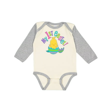 

Inktastic My First Easter- cute chick just hatched Gift Baby Boy or Baby Girl Long Sleeve Bodysuit