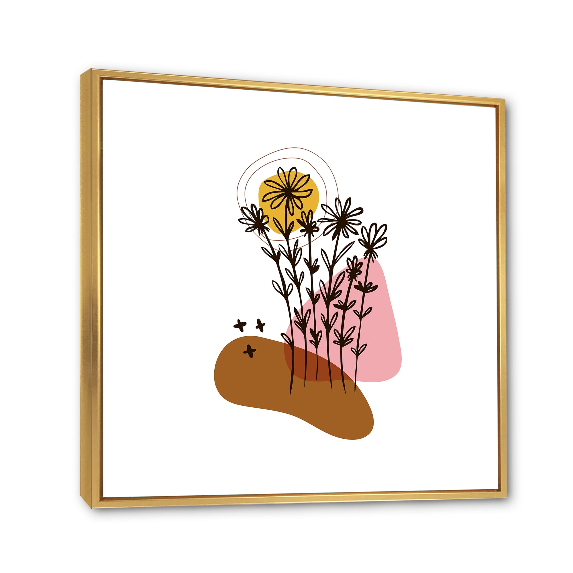 Designart 'Abstract Flowers Plants With Elementary Shapes I' Modern Framed Canvas Wall Art Print